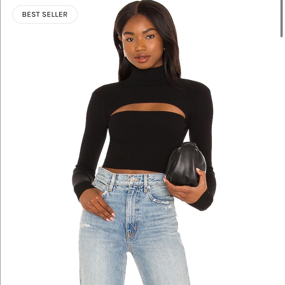 Black Cutout Mock Neck Long Sleeve Crop Top